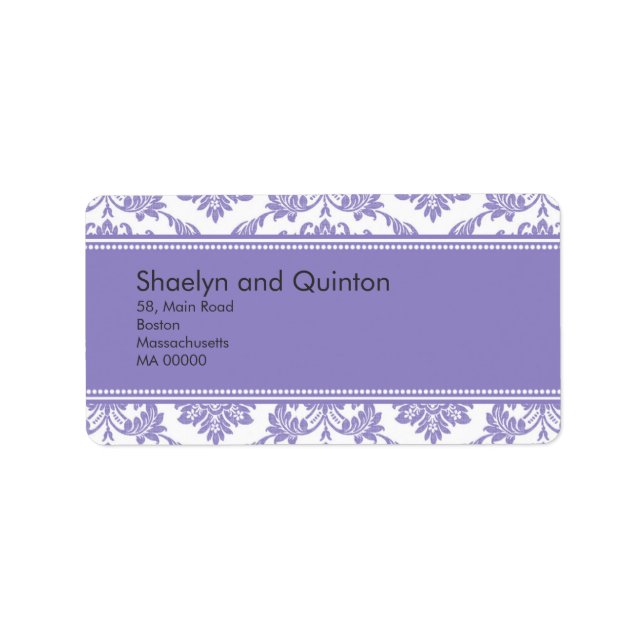 Purple Damask Wedding Address Labels (Front)
