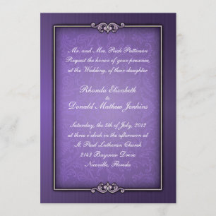 Purple Damask Wedding Invitation