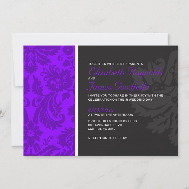 Purple Damask Wedding Invitations (Front)