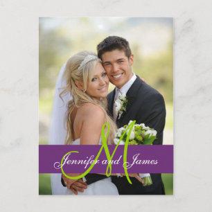 Purple Damask Wedding Photo Thank You Postcard