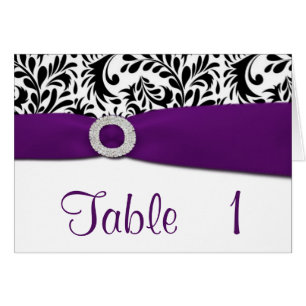 Purple Damask Wedding Reception Table Number Cards