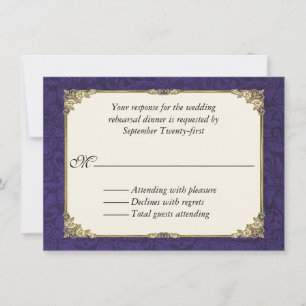 Purple Damask Wedding Rehearsal Dinner RSVP Card