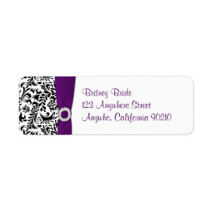 Purple Damask Wedding Return Address Seals