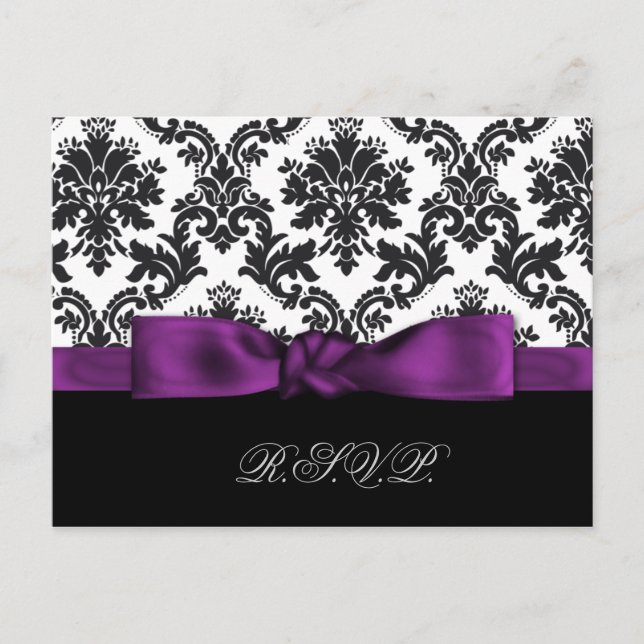 purple damask wedding rsvp cards (Front)