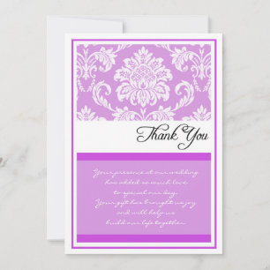 Purple Damask Wedding Thank You Cards