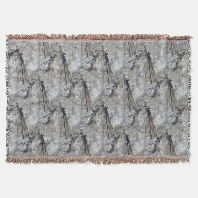 Purple Damselfly Nature Pattern Throw Blanket (Front)