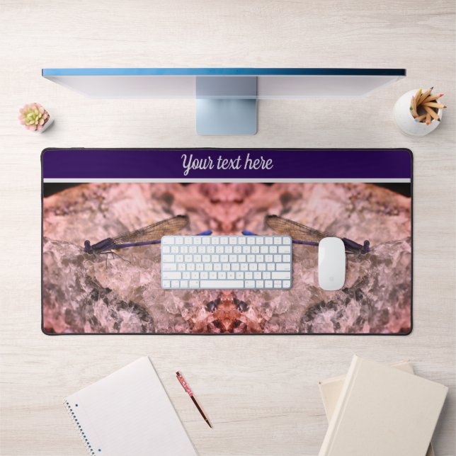 Purple Damselfly On Quartz Rock Personalized Desk Mat (Office 1)