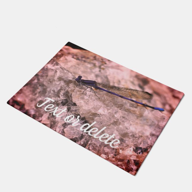 Purple Damselfly On Quartz Rock Personalized Doormat (Angled)