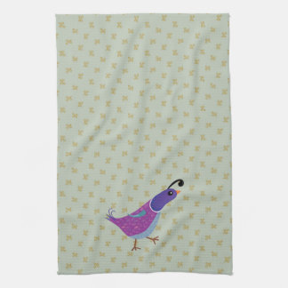Purple Dancing Quail Kitchen Dish Towel