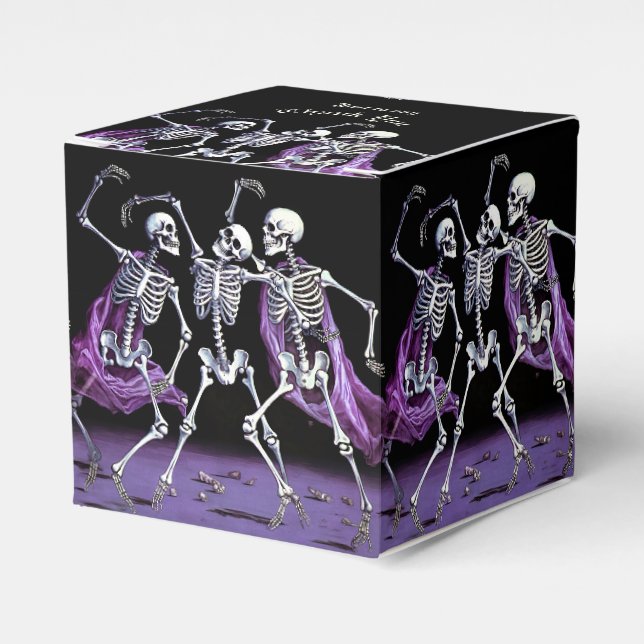 Purple Dancing Skeletons Gothic Wedding Favor Box (Front Side)