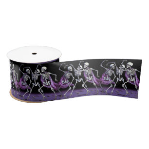 Purple Dancing Skeletons Gothic Wedding Satin Ribbon