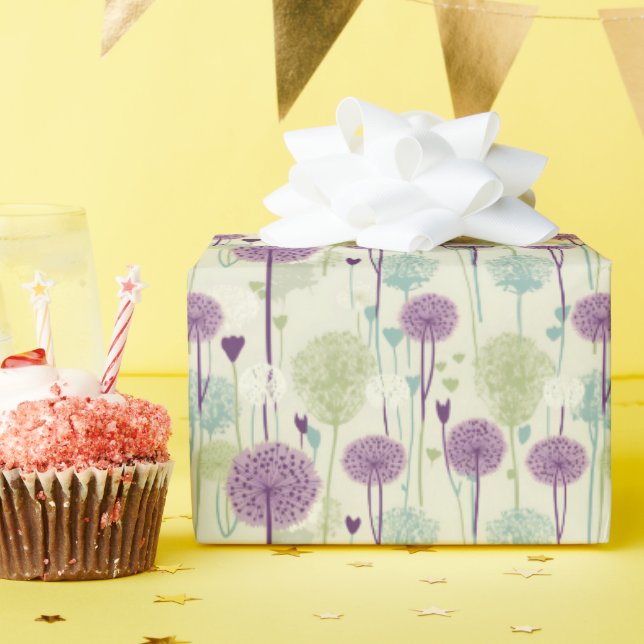 Purple Dandelions Wrapping Paper (Birthday Party)