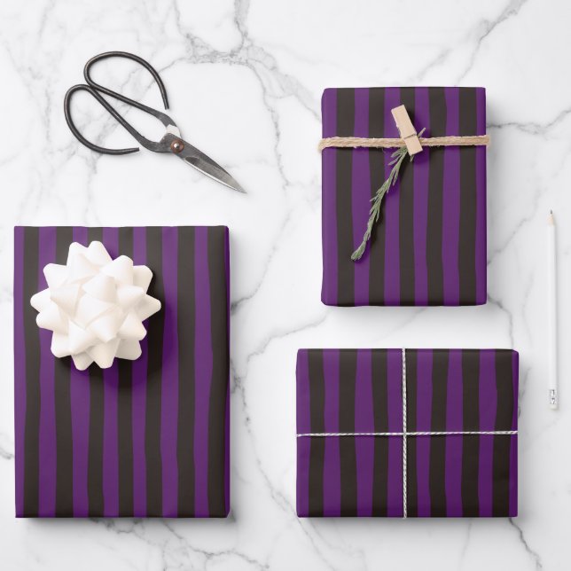 Purple & Dark Brown Wonky Stripes Wrapping Paper Sheet (Front)