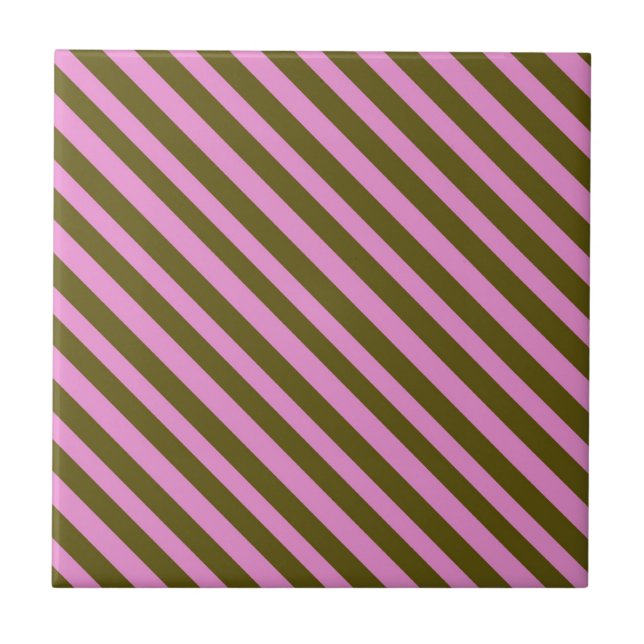 Purple Dark Green Diagonal Stripe Pattern Tile (Front)