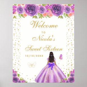 Purple Dark Skin Girl Sweet Sixteen Welcome Poster
