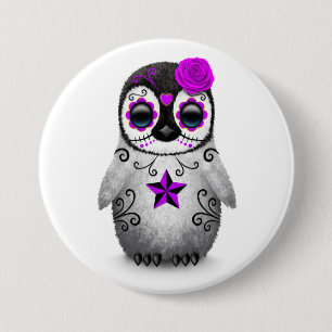 Purple Day of the Dead Sugar Skull Penguin White 3 Inch Round Button