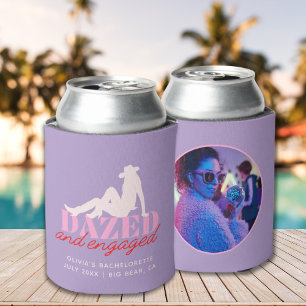 Purple Dazed & Engaged Retro Cowgirl Bachelorette Can Cooler