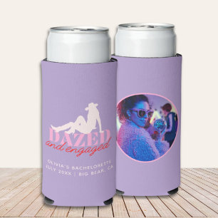Purple Dazed & Engaged Retro Cowgirl Bachelorette Seltzer Can Cooler