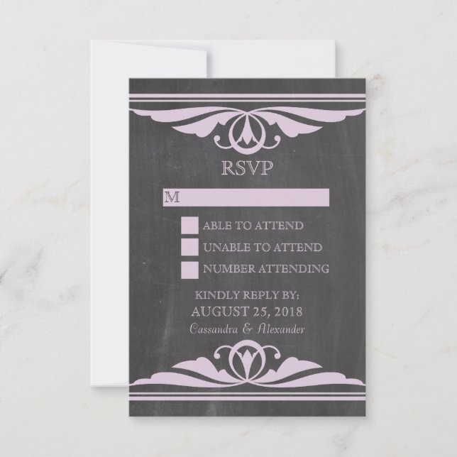 Purple Deco Chalkboard Response Card (Front)