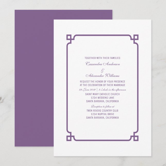 Purple Deco Chic Wedding Invite (Front/Back)