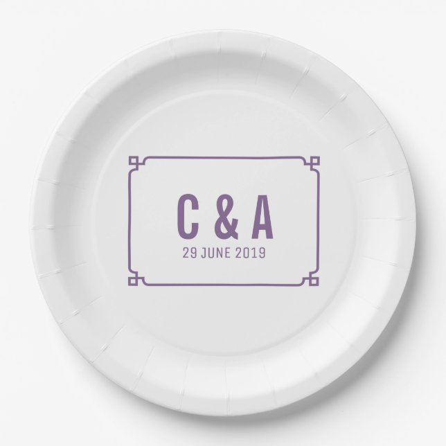 Purple Deco Chic Wedding Paper Plate (Front)
