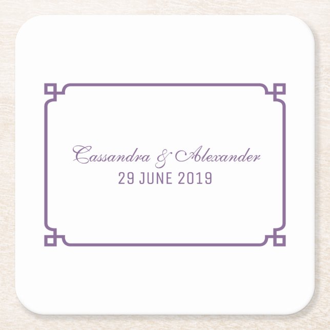 Purple Deco Chic Wedding Square Paper Coaster (Front)