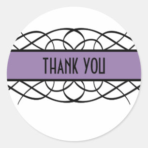 Purple Deco Flourish Thank You Stickers