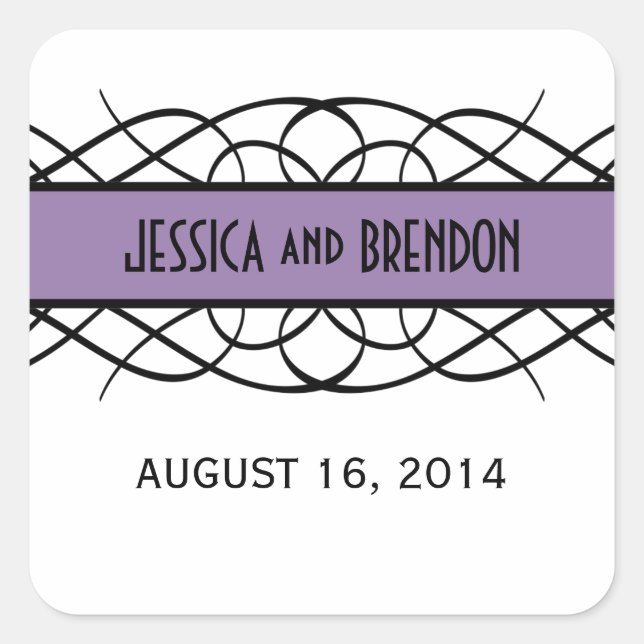 Purple Deco Flourish Wedding Stickers (Front)
