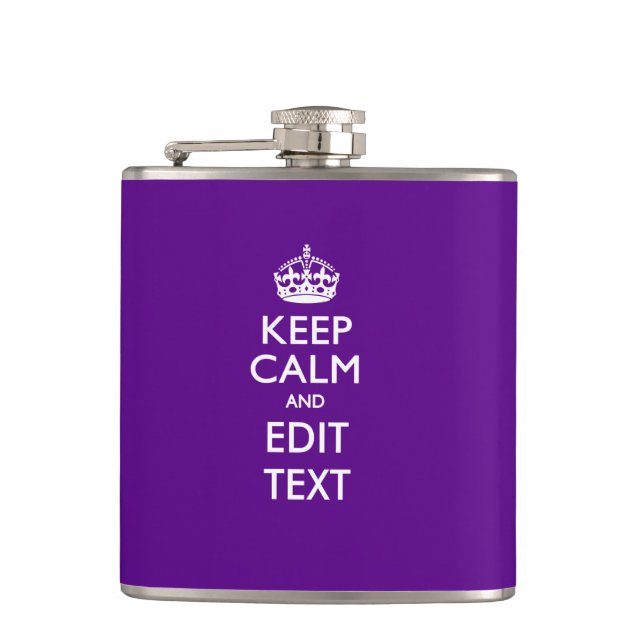 Purple Decor Keep Calm And Your Text Easily Hip Flask (Front)
