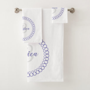 Purple Decorative Circle Monogram Bath Towel Set