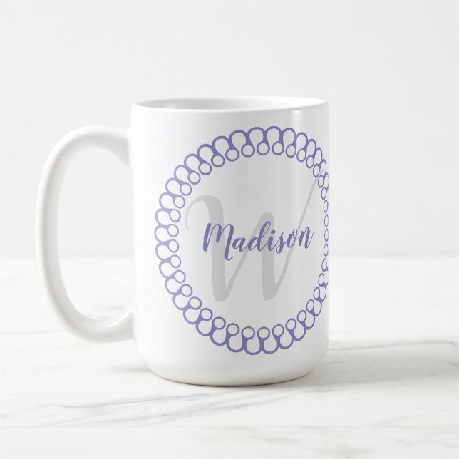 Purple Decorative Circle Personalize Monogram Mug (Left)