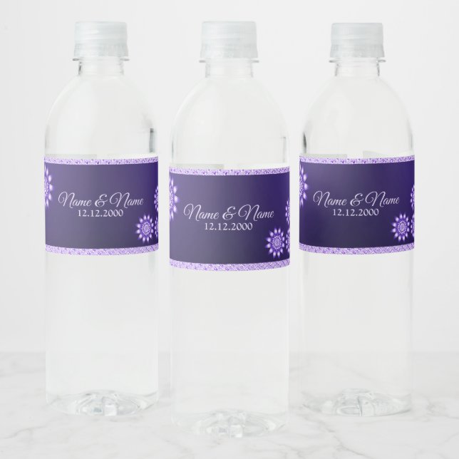 Purple Decorative Floral Water Bottle Label (Bottles)