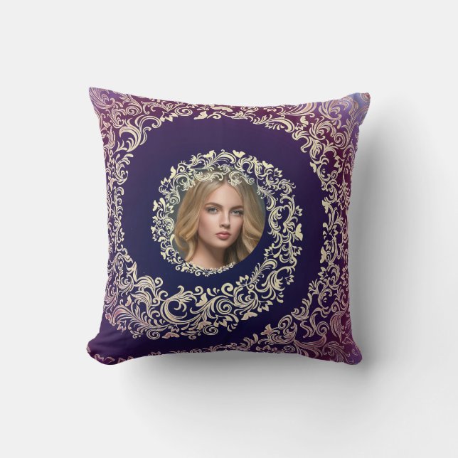 Purple Decorative Photo Throw Pillow (Front)