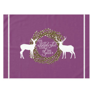 Purple Deer Most Wonderful Time Wreath Tablecloth
