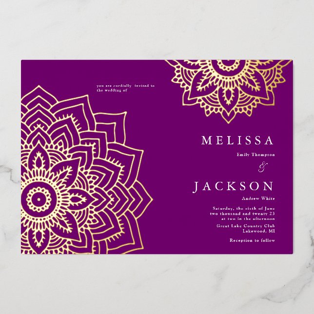 Purple Delicate gold mandala Wedding (Front)