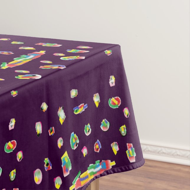 Purple delight with mixed coloured patterns on it tablecloth (In Situ)