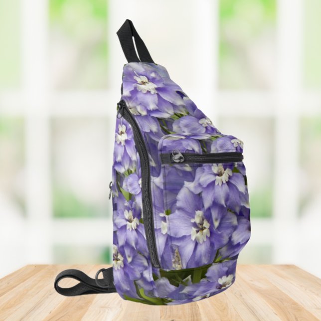 Purple Delphinium Blooms Floral Sling Bag (In Situ)