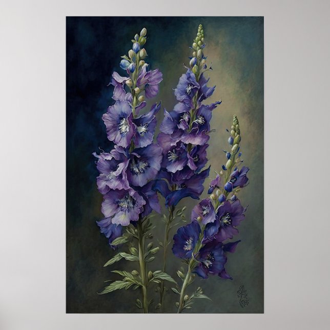 Purple Delphinium Flower Art Print Poster (Front)