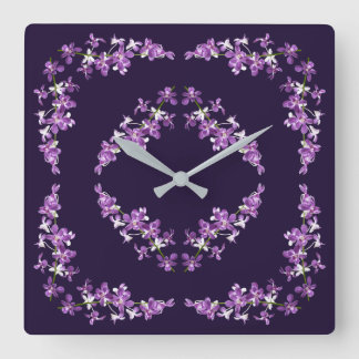 Purple Dendrobium Orchids Motif Square Wall Clock