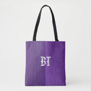 Purple Denim Jeans Fabric Monogram Personalized Tote Bag
