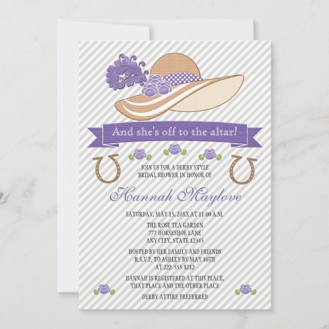 Purple Derby Hat Bridal Shower Invitation (Front)