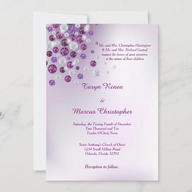 Purple Diamond 5x7 Wedding Invitation (Front)