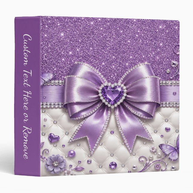 Purple Diamond Bow Glam Sparkle Design Personalize Binder (Front/Spine)