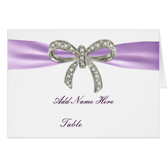 Purple Diamond Bow Wedding Table Place Card (Front Horizontal)
