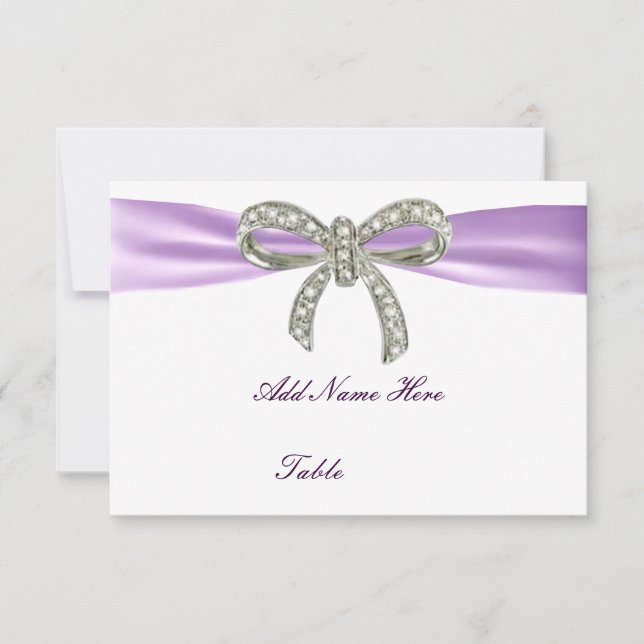 Purple Diamond Bow Wedding Table Place Card (Front)