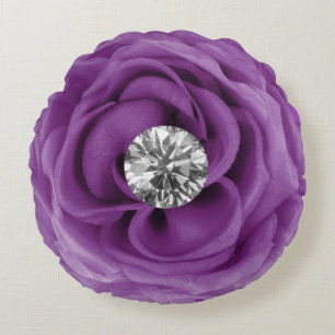 Purple Diamond Flower Round Pillow