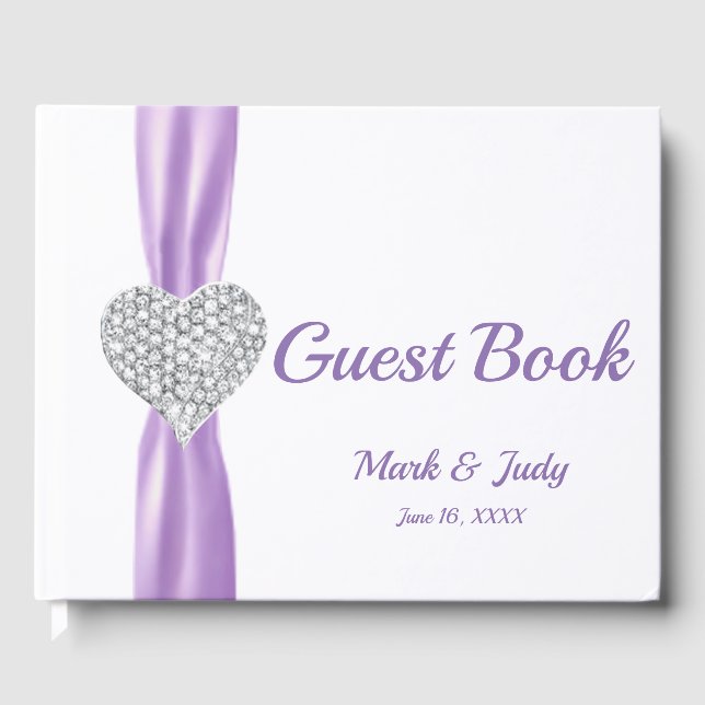 Purple Diamond Heart Wedding Guestbook (Front)