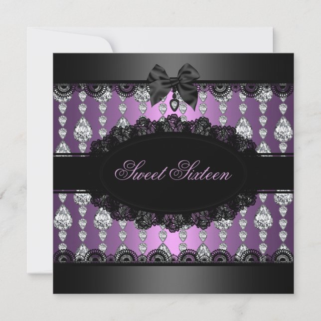 Purple Diamond & Lace Sweet16 Invite (Front)