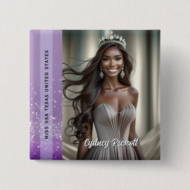 Purple Diamond Pageant Sash Photo Button (Front)