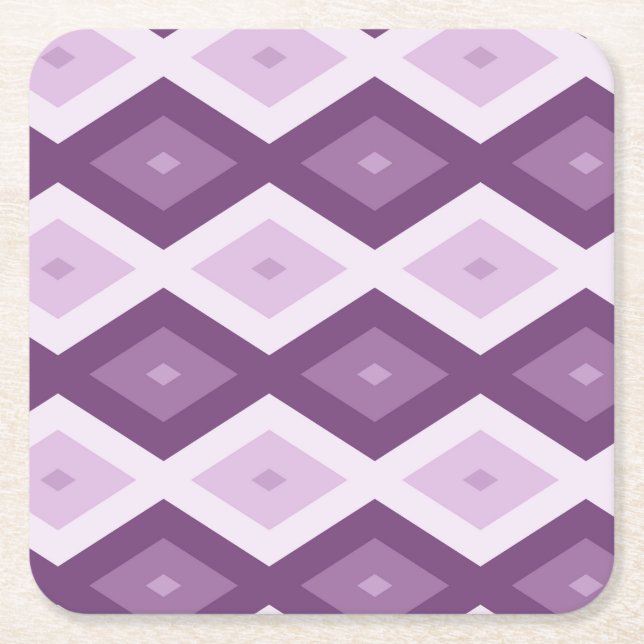 Purple diamond pattern square paper coaster (Front)